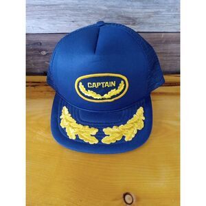 Vintage Captain Hat Cap Snapback Trucker  Navy & Yellow Men's 90s